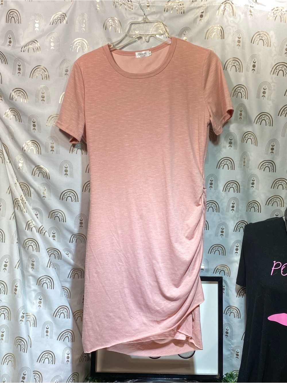 Ombre Dusty Pink Short Sleeve Midi Dress with Side Ruching